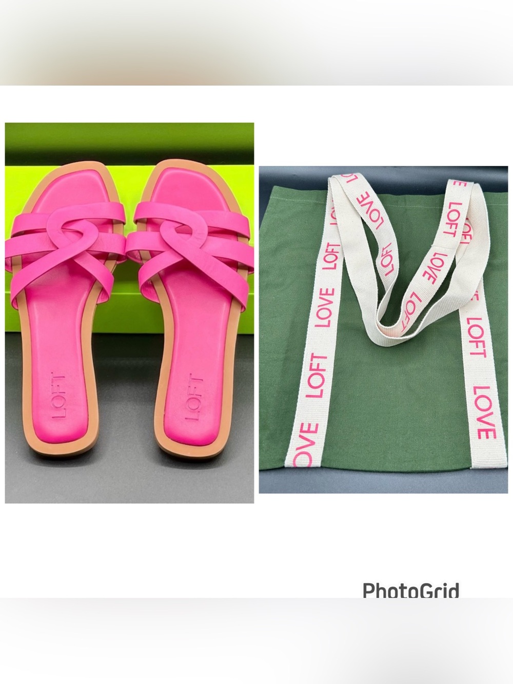 LOFT Strappy Leather Slide Sandals in Hot Pink. Size 9.5 M